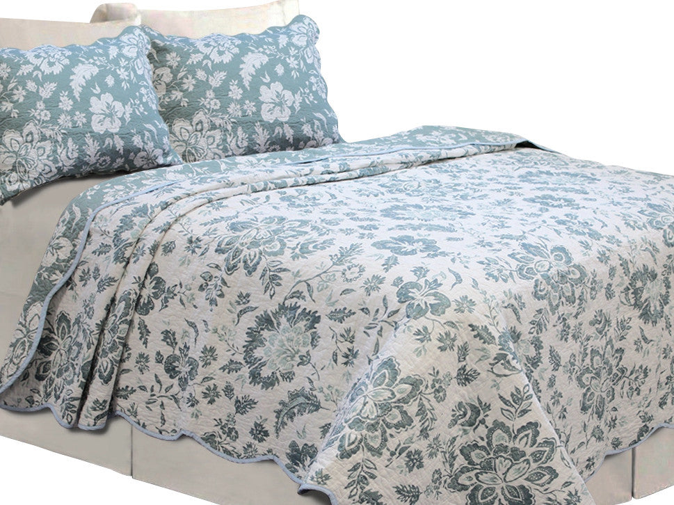 Ashley Winter Sky 100% Cotton 3-Piece Full/Queen-Size Quilt Set
