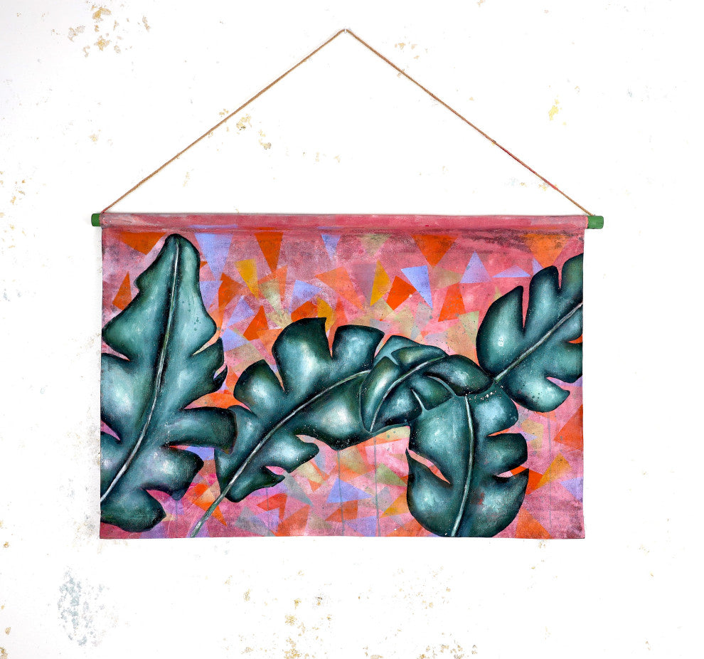 Wall tapestry, tapesrty wall hanging, banana leaf art, tropical art, botanical