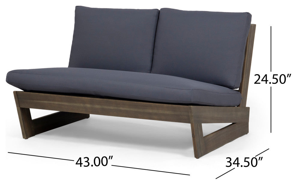 Kaitlyn Outdoor Acacia Wood Loveseat with Cushions, Gray