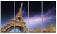 "Beautiful View Paris Eiffel Tower Under Purple Sky" Wall Art, 48"x28", 4-Panels