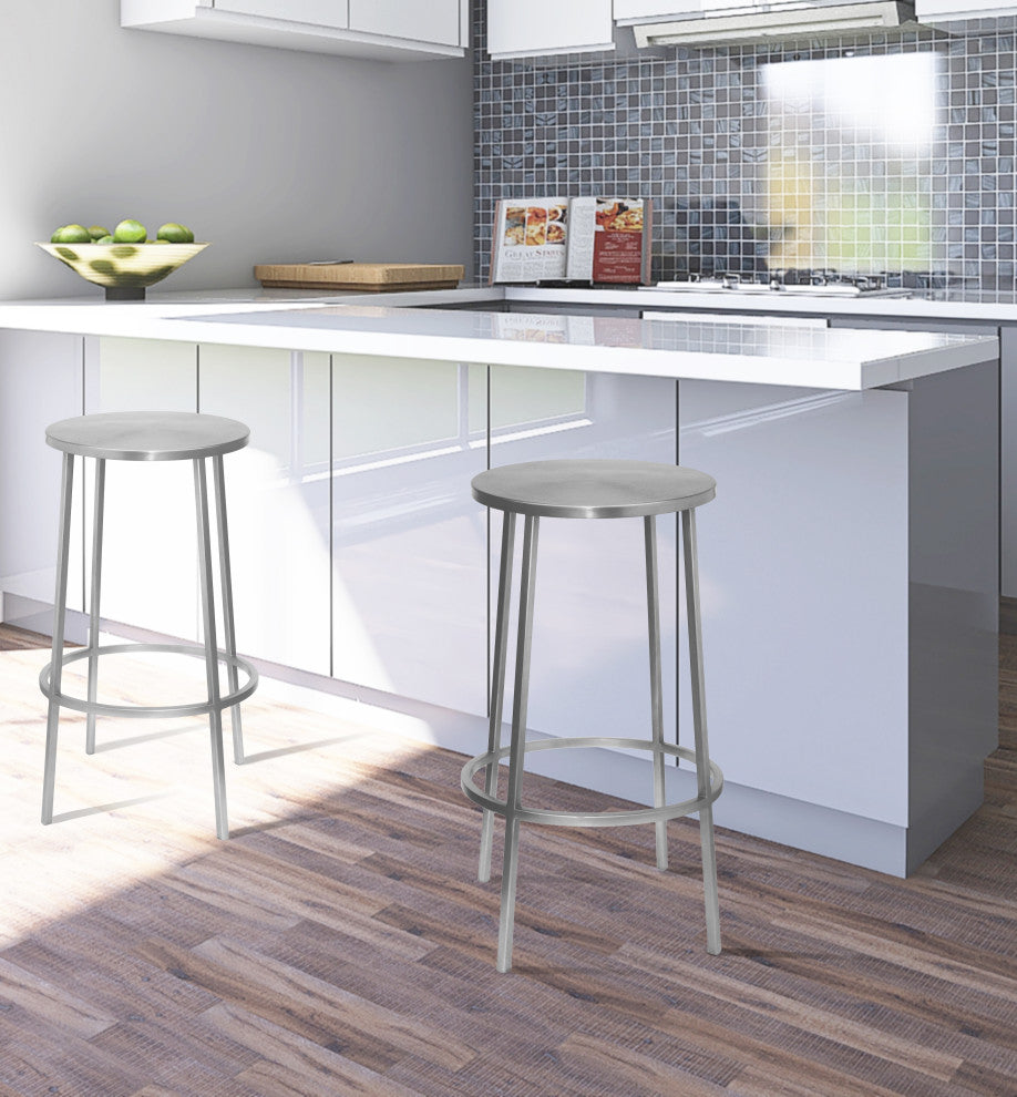 Tyson Contemporary Durable Iron Stool, Brushed Silver, Counter Height