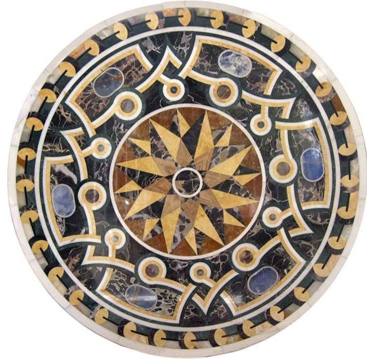 Waterjet Marble Art Piece Medallion Inlay, Galileo Mosaic 60"x60"