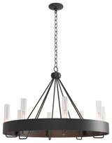 Banded Ring Chandelier, Black Finish, Clear Glass Shade