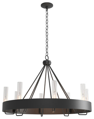 Banded Ring Chandelier, Black Finish, Clear Glass Shade