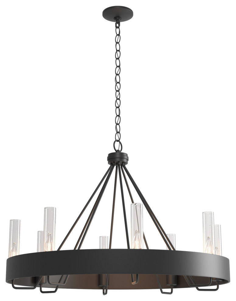 Banded Ring Chandelier, Black Finish, Clear Glass Shade