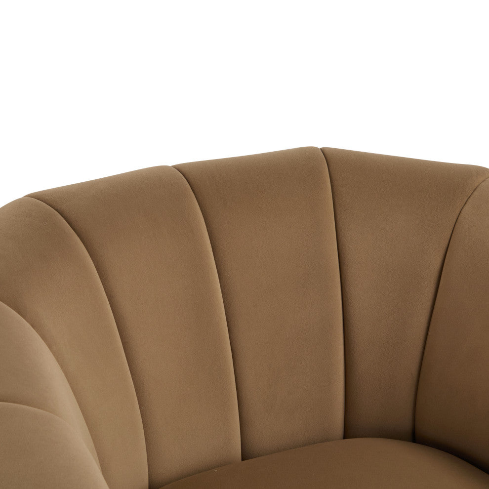 GDF Studio 360Â° Modern Swivel Club Chair, Metal Base, Velvet/Camel