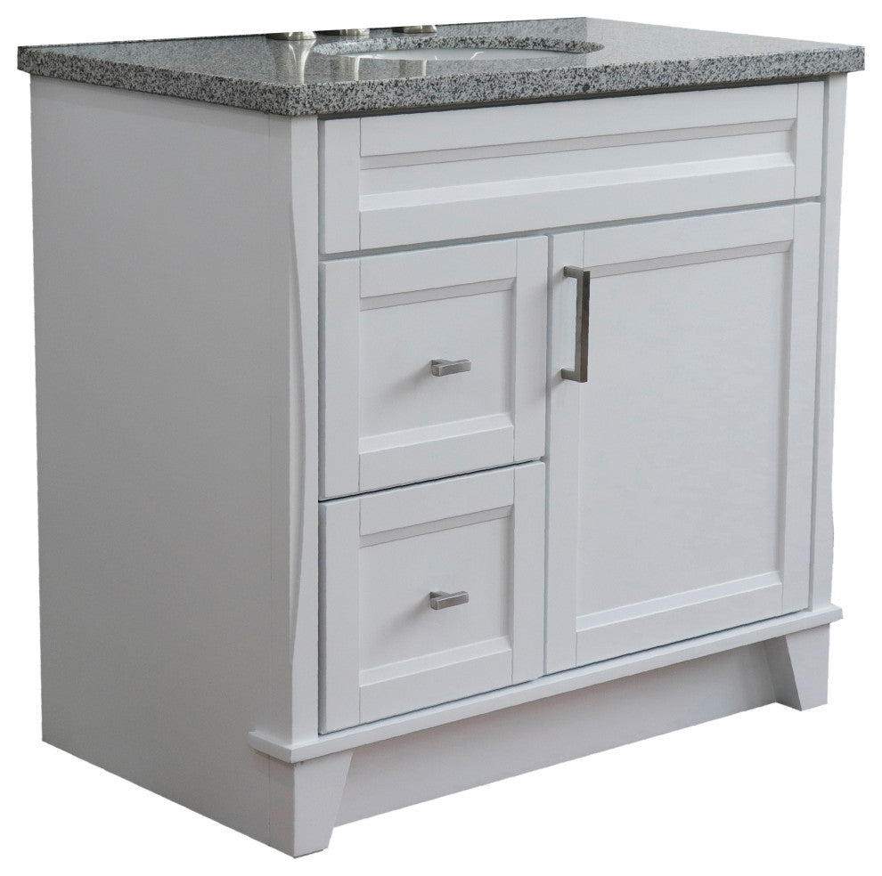 37" Single Sink Vanity, White Finish With Gray Granite