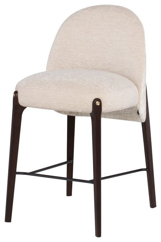 Ames Stool, Gema Pearl Upholstery and Smoked Wood Legs, Counter Height