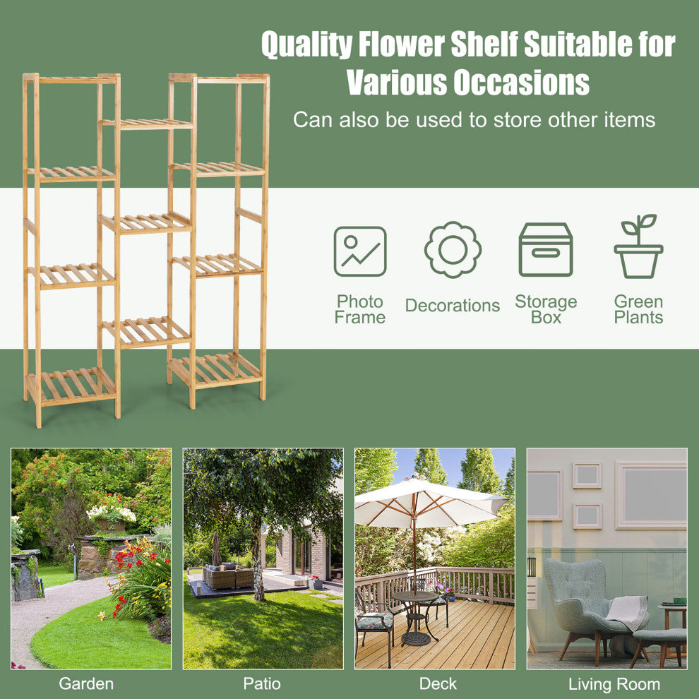 Costway Bamboo 11-Tier Plant Stand Utility Shelf Free Standing Pot Holder