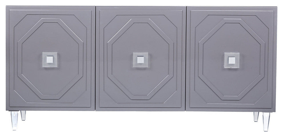 Grey Buffet, Modern Hollywood Glam 3 Door Cabinet, Art Deco Sideboard