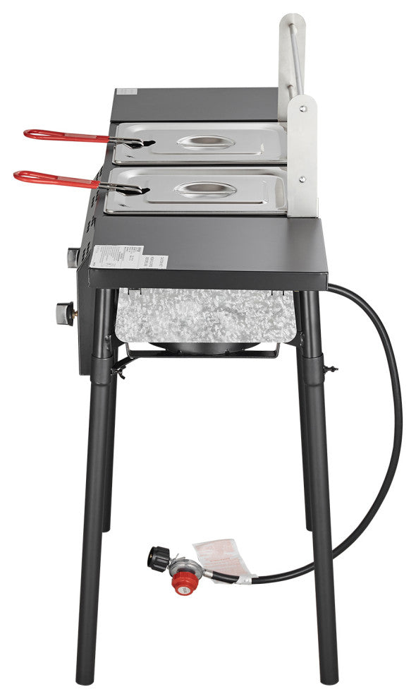 VEVOR 16 Qt Double Burner Outdoor Propane Deep Fryer Steel Cooker Dual Baskets