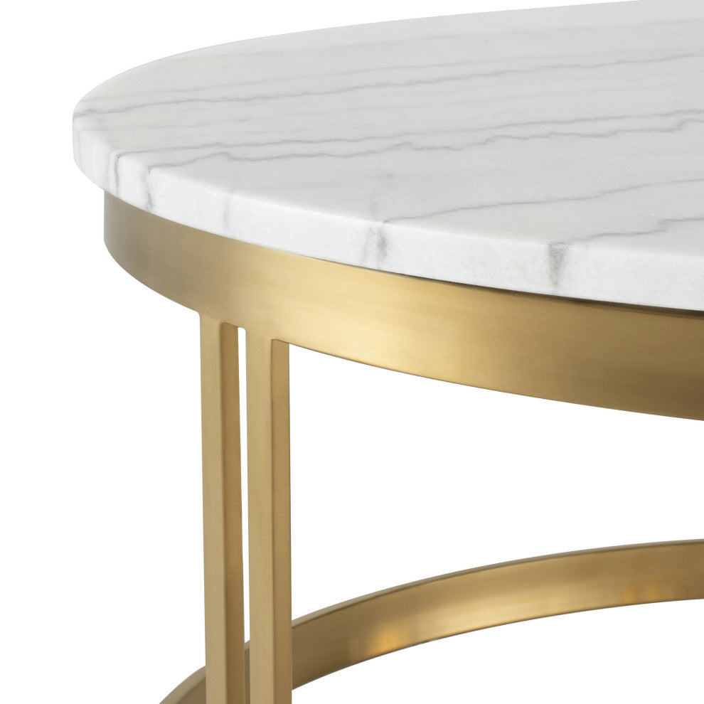 Nicola Round Coffee Table in White Marble and Brushed Gold Stainless Steel