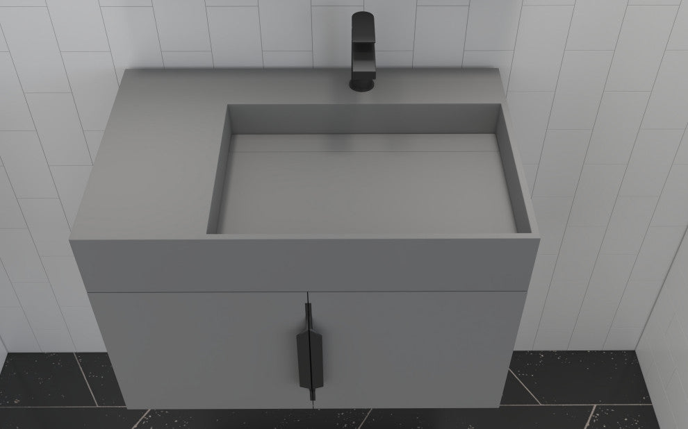 CastelloUSA Amazon 30" Right Wall Mounted Bathroom Vanity Set, Gray, Gray Top, Black Handles