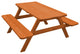 Pine Picnic Table with Attached Benches, Redwood Stain, 5 Foot
