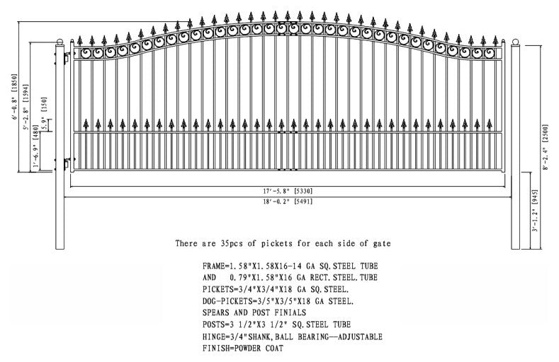 Aleko Driveway Gates Iron Wrought Steel Prague Style Single Dividable, 18'