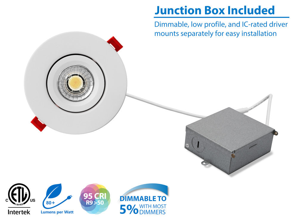4-inch White Canless Adjustable Gimbal 3000K LED Recessed Downlight