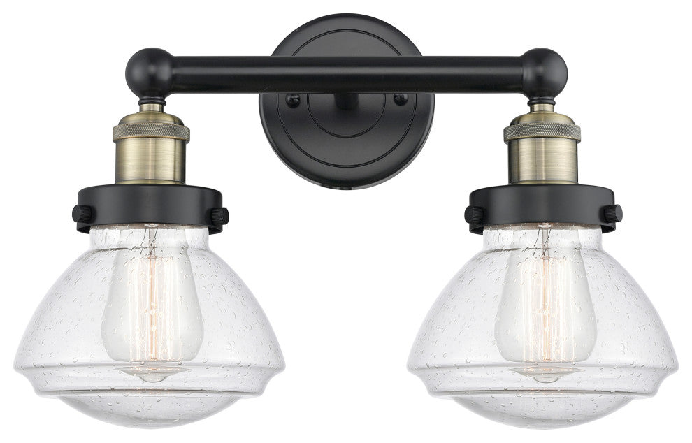 Olean 2-Light 16" Bath Vanity Light, Black Antique Brass Finish, Mercury Shade