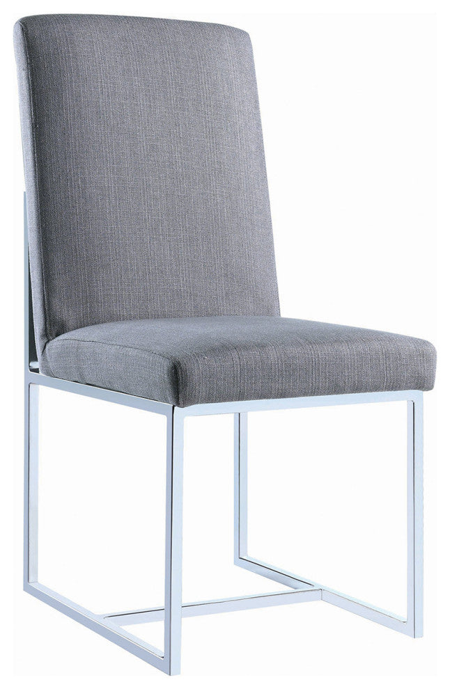 Set of 2 Metal and Fabric Dining Chairs, Gray and Polished Chrome