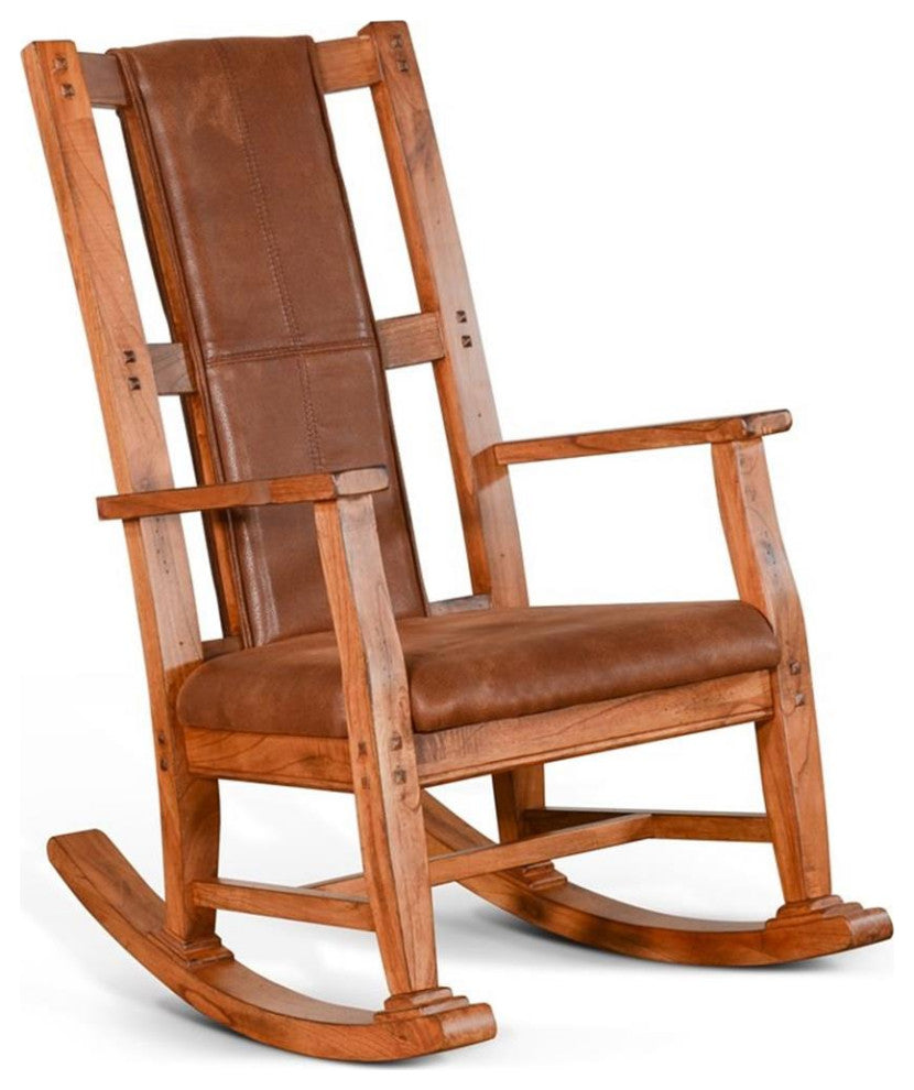 Pemberly Row Farmhouse Mindi Wood Rocking Chair in Rustic Oak