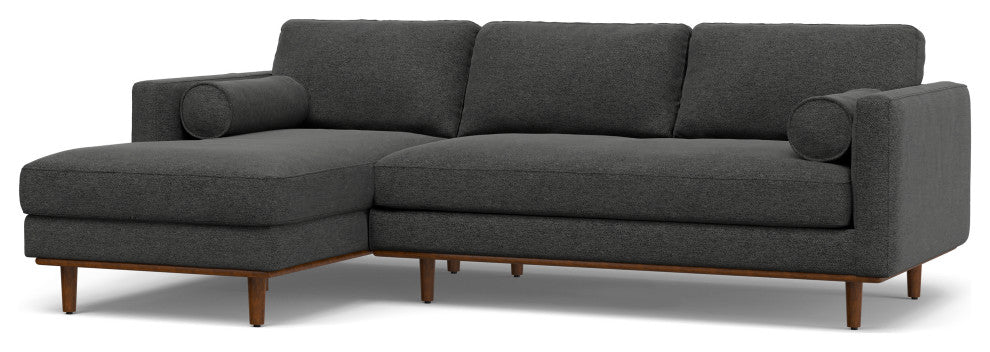 Morrison Mid Century Left Sectional Wide Sofa Tightly Woven Performance Fabric, Charcoal Grey