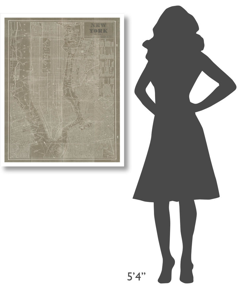 "Blueprint Map New York Taupe" Digital Paper Print by Sue Schlabach, 30"x37"