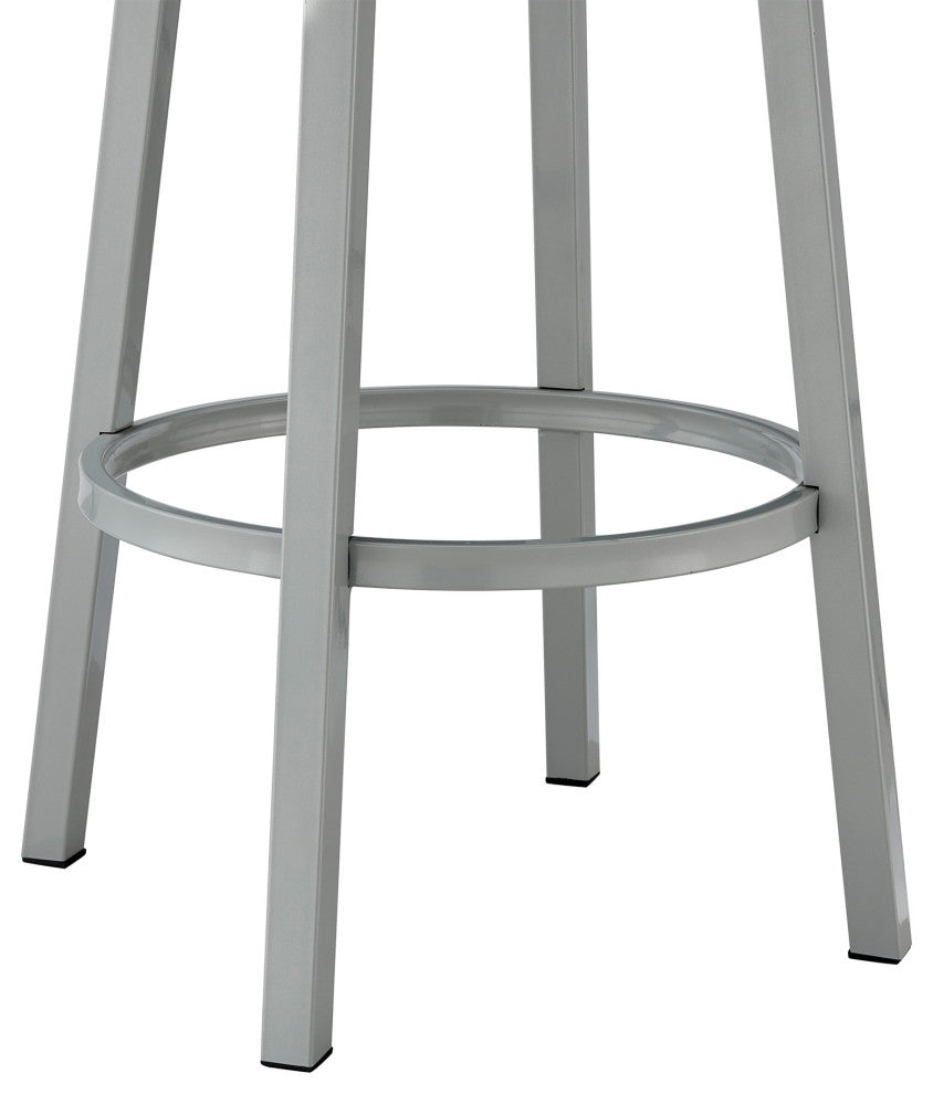 Lorin Counter Height Swivel Bar Stool, Black Finish and Black Faux Leather, Silver/White, Counter Height