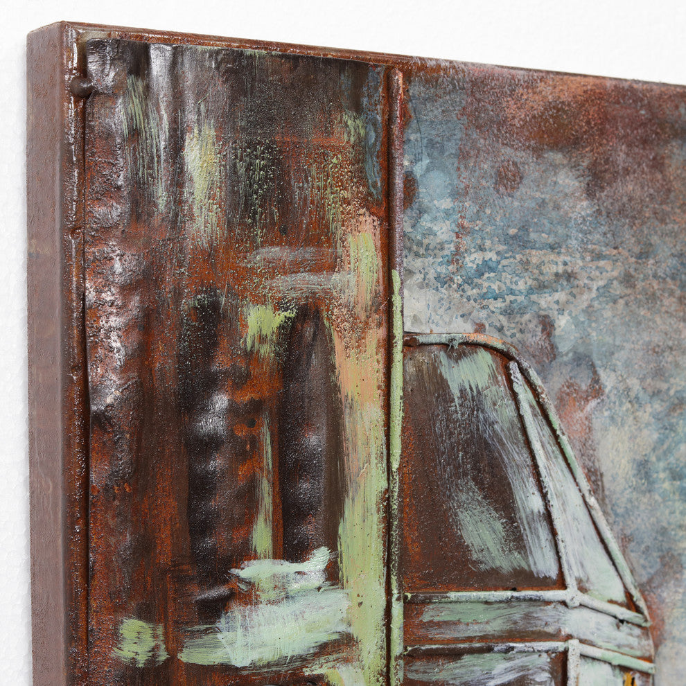 "City Street" Mixed Media Iron Hand Painted Dimensional Wall Art
