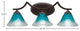 Zilo 3-Light Bath Bar, Dark Granite Finish With 7" Teal Crystal Glass