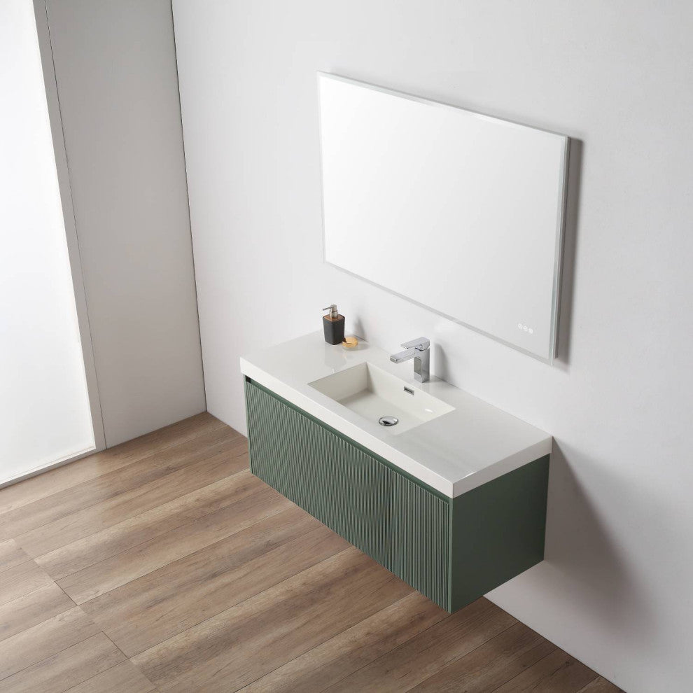 Floating Bathroom Vanity with Sink, Wall Mounted Vanity, Green, 48" W/ Single Sink