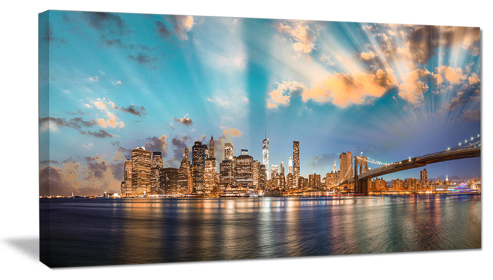 "Dramatic Sky Over Manhattan City" Canvas Print60"x28", 1 Panel