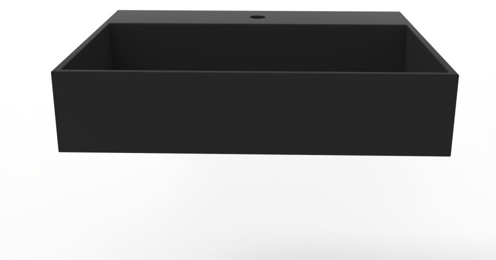 CastelloUSA Juniper Wall Mounted Countertop Concealed Drain Basin Sink, Black, 24", Center Basin, Standard