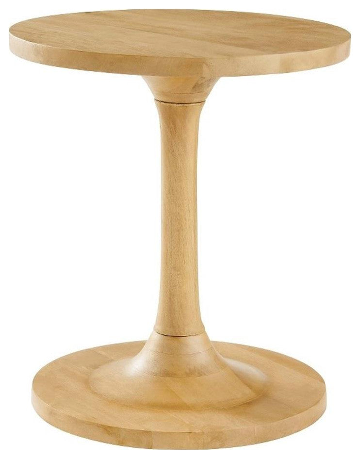 Modway Lina Round Wood Side Table with Tapered Pedestal Base in Oak