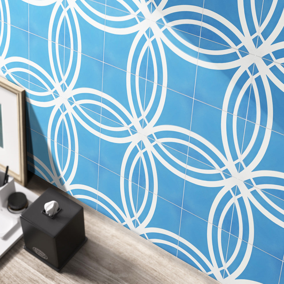 Tetouan Handmade Cement Tile, Blue/White, Sample