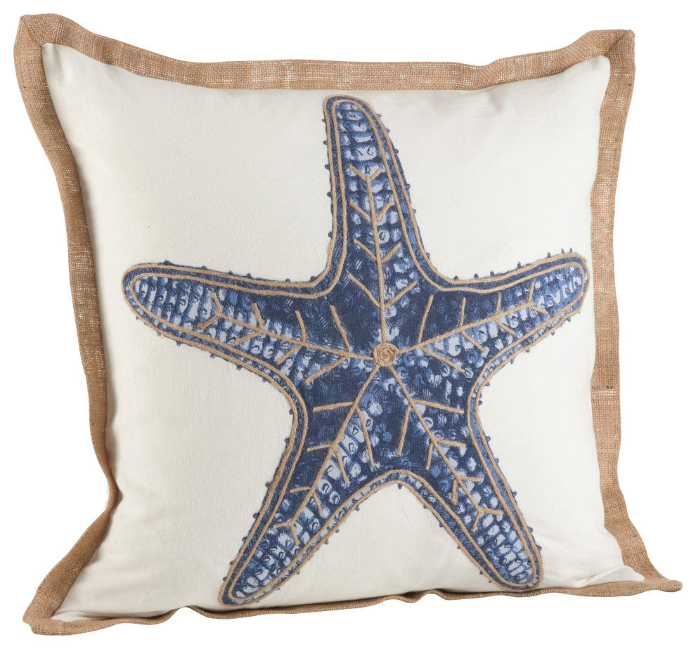 Star Fish Print Cotton Down Filled Throw Pillow