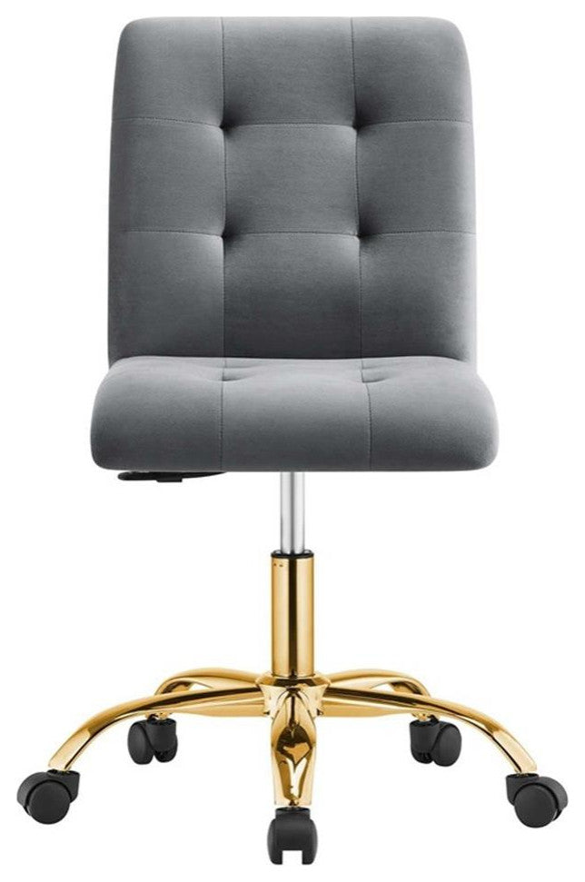 Prim Armless Performance Velvet Office Chair, Gold Gray