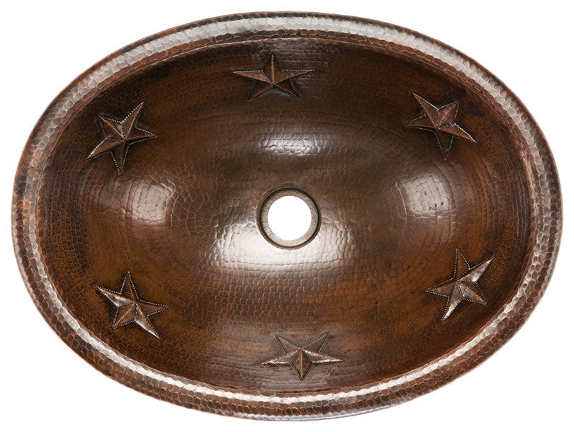 LO19RSTDB Oval Star Self Rimming Hammered Copper Sink