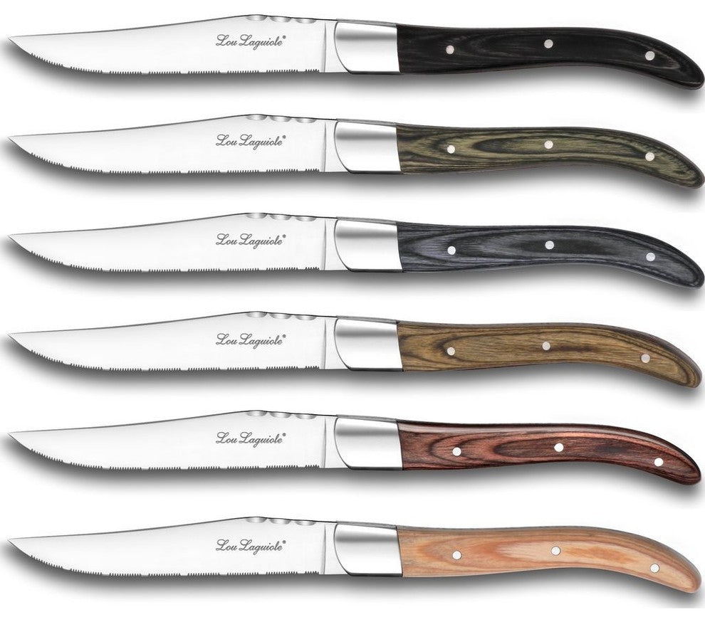 Couzon Lou Laguiole Set of 6 Steak Knives, Pakka Wood