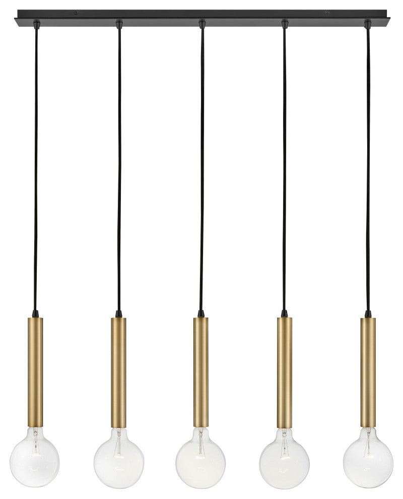 Lark Bobbie 36" Five-Light Linear Chandelier, Lacquered Brass + Black