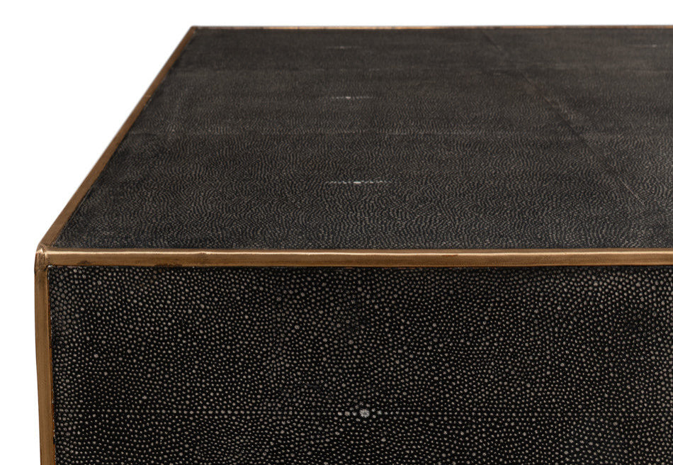 Gray Leather Shagreen Cocktail Coffee Table Rectangle