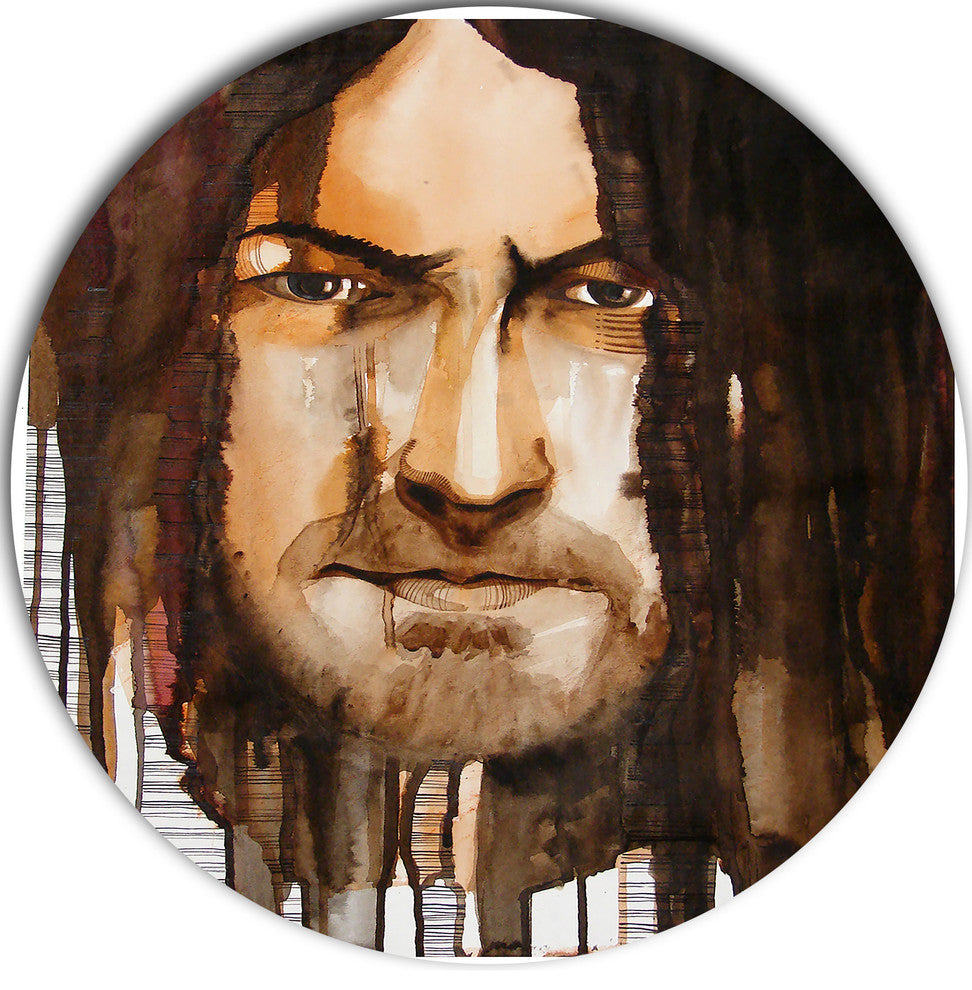 Illustrated Handsome Guy, Portrait Digital Art Disc Metal Wall Art, 36"