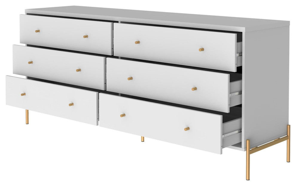 Jasper 71.65" Double Dresser With Steel Gold Legs, White Gloss