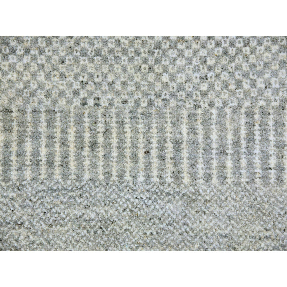 Olive Gray Grass Design Natural Undyed Wool Hand Knotted Square Rug 12'x12'4"