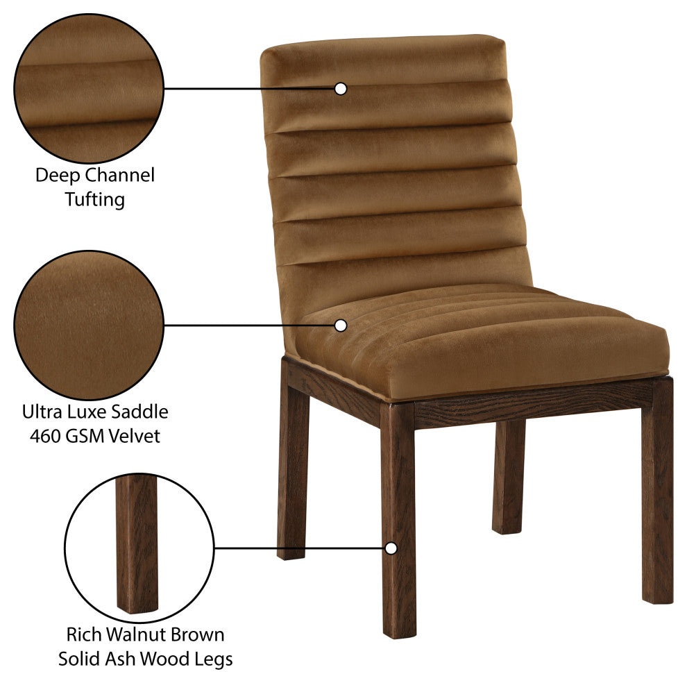 Evelyn Upholstered Dining Chair, Saddle, Velvet, Walnut Finish