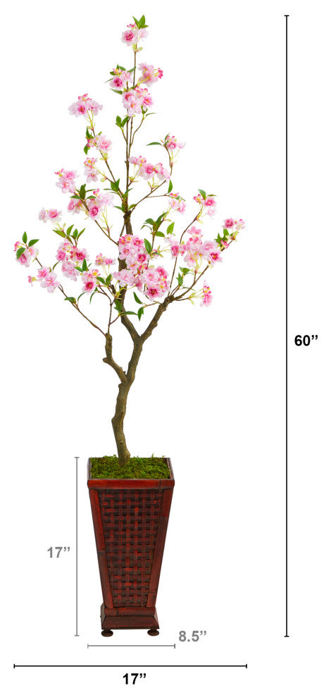 5' Cherry Blossom Artificial Tree, Decorative Planter