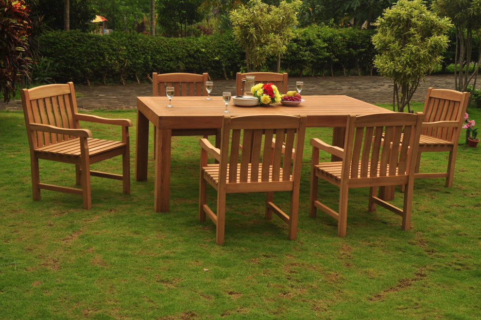 9-Piece Outdoor Patio Teak Dining Set: 86" Rectangle Table, 8 Devon Arm Chairs