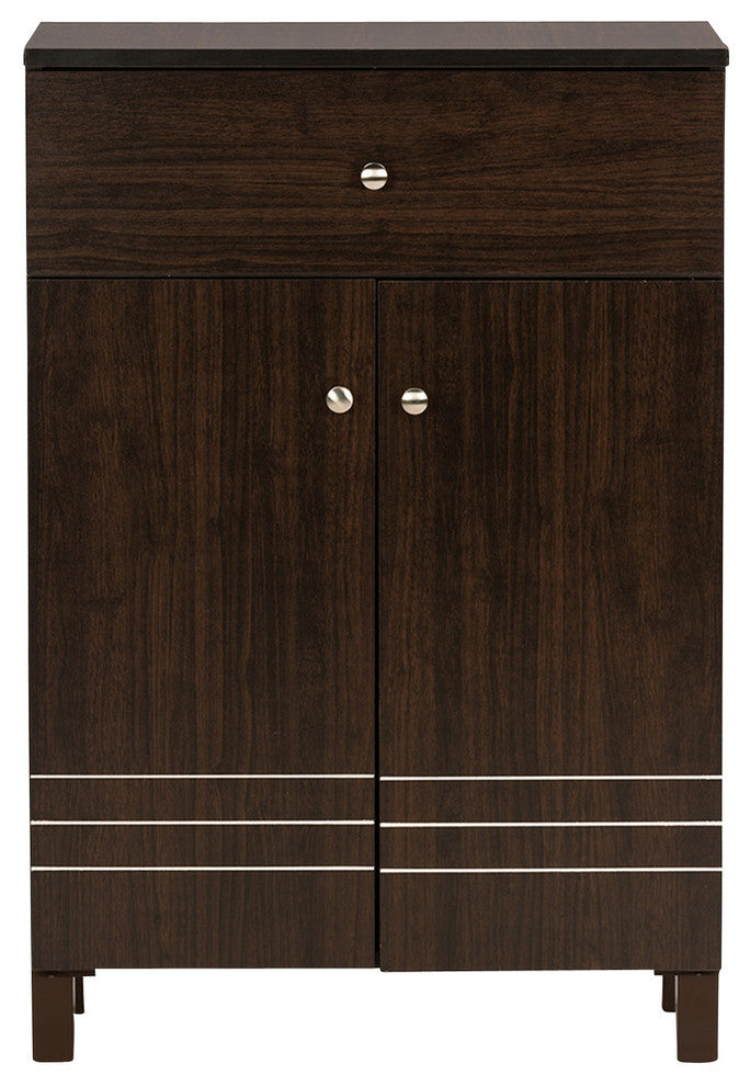 Felda Dark Brown Modern Shoe Cabinet With 2 Doors and Drawer