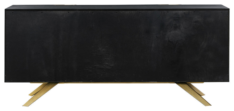 Lombard 4 Door Sideboard Buffet, Black Brushed Wood