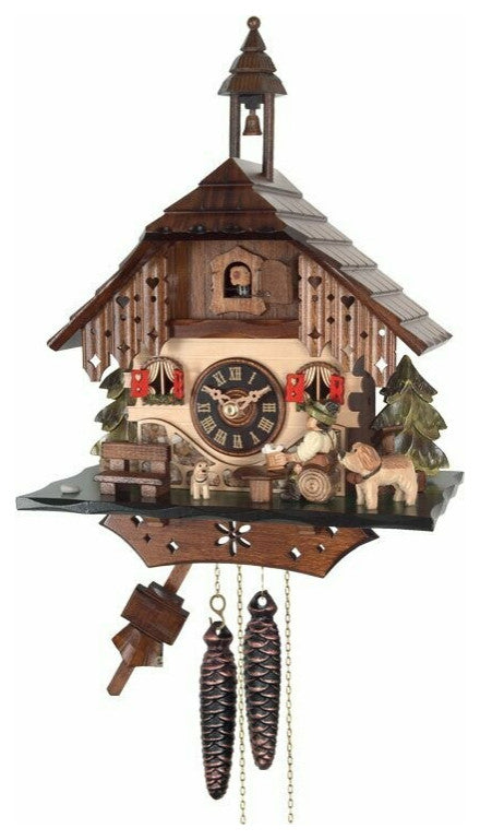River City Clocks 20-13 One Day Cottage Cuckoo Clock, Beer Drinker Raises Mug