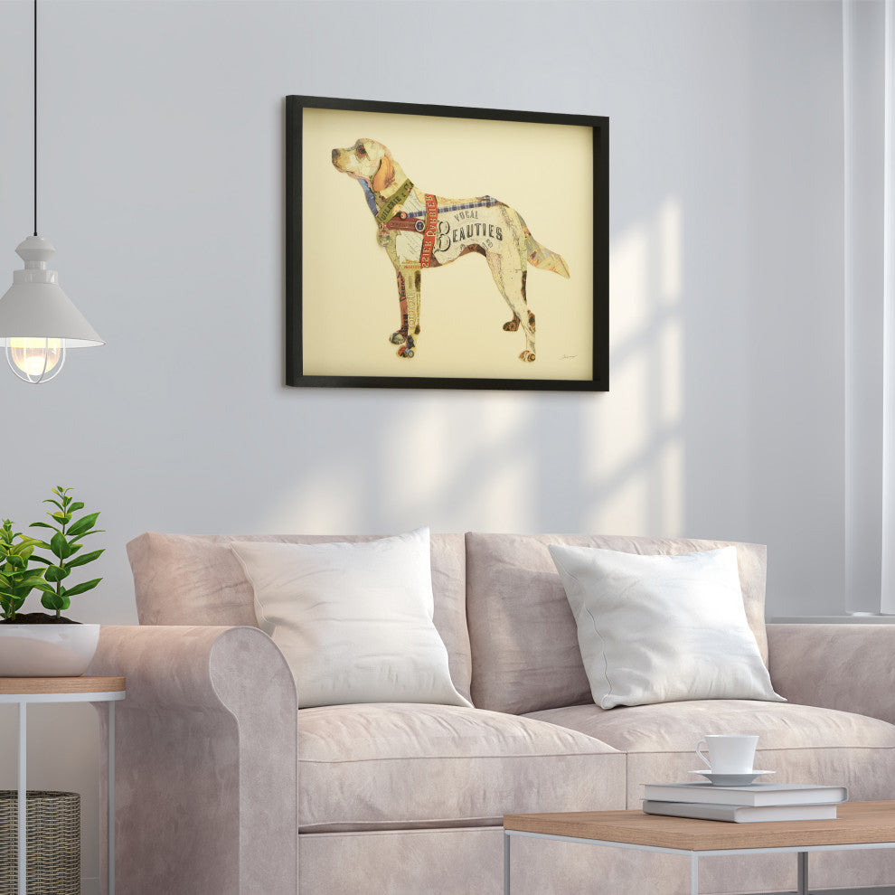 Yellow Lab Dimensional Handmade Collage Wall Art Framed Under Glass