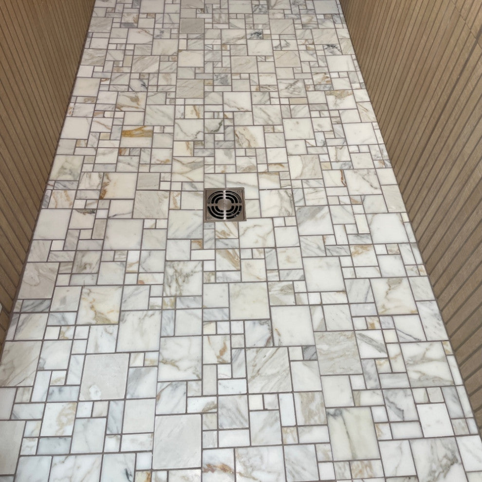 Calacatta Gold Marble Mini Versailles French Paragon Mosaic Tile Honed, 1 sheet